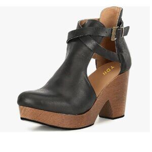 YDN Black Retro Platform Cross Strap Buckles Ankle Boots Closed Toe Working Shoe